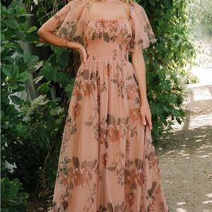 Baltic Born Floral Maxi Dress in Peach and Green